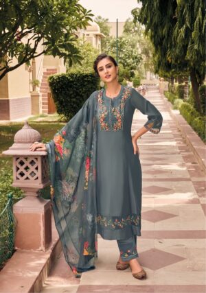 Teal Green Embroidered Kurti Pant Dupatta Set