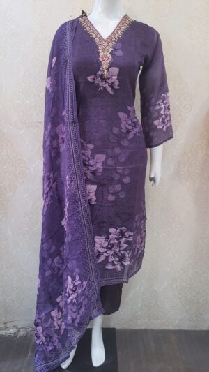 Purple Floral Printed Kurti Pant Dupatta Set