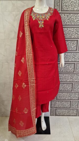 Embroidered Kurti Pant Dupatta Set